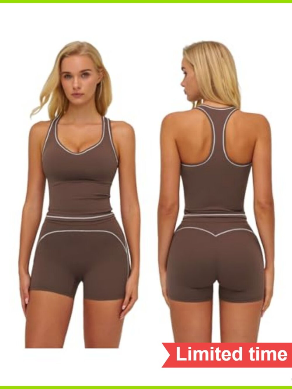 Women's 2 Piece Color Block Racerback Tank Top & High Waist Shorts Set